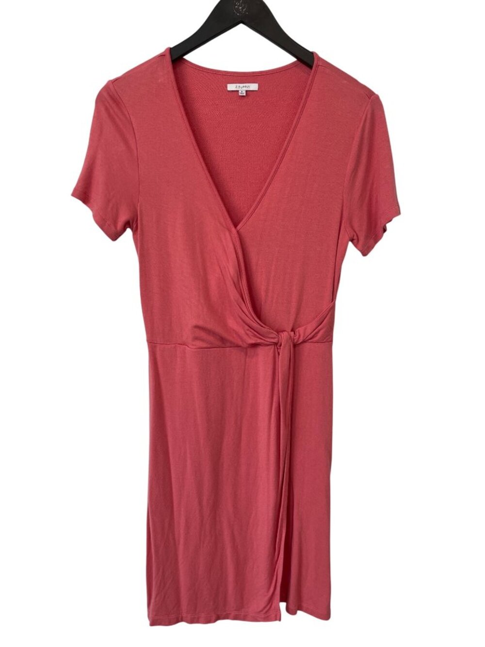 Z Supply Wrap Dress Small Short Sleeve Surplice V-Neck Coral Pink Minimalist